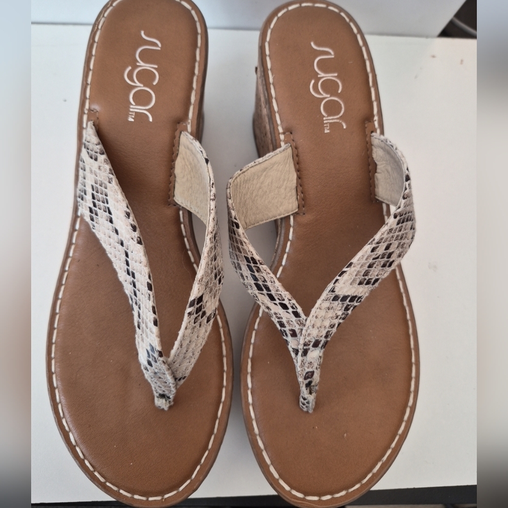 Sugar Women's Snakeskin Cork Wedge Sandals 8.5